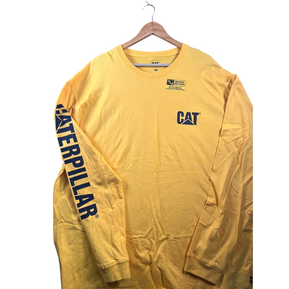 Caterpillar CAT Long Sleeve Shirt Mens 2XL Yellow Workwear Graphic Logo Heavy...